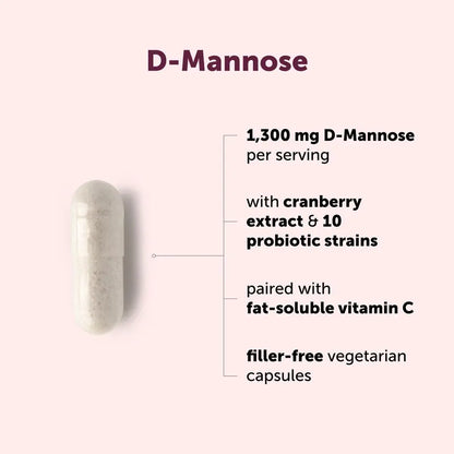 D-mannose capsule benefits: cranberry extract, probiotics, vitamin C and filler-free vegetarian capsules