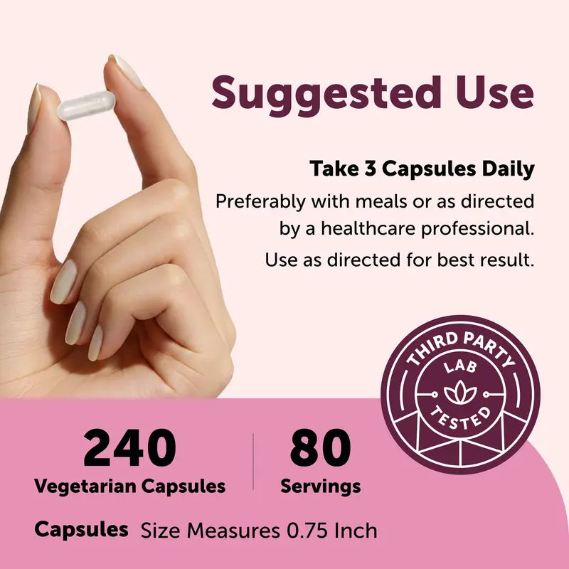 Suggested use: take 3 vegetarian capsules daily, 240 capsules, 80 servings