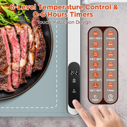 Touch controls showing 6 temperature levels from 122F to 212F and a 1 to 6 hour timer