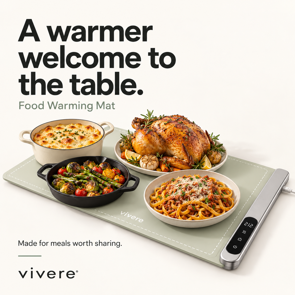 Vivere food warming mat with four serving dishes