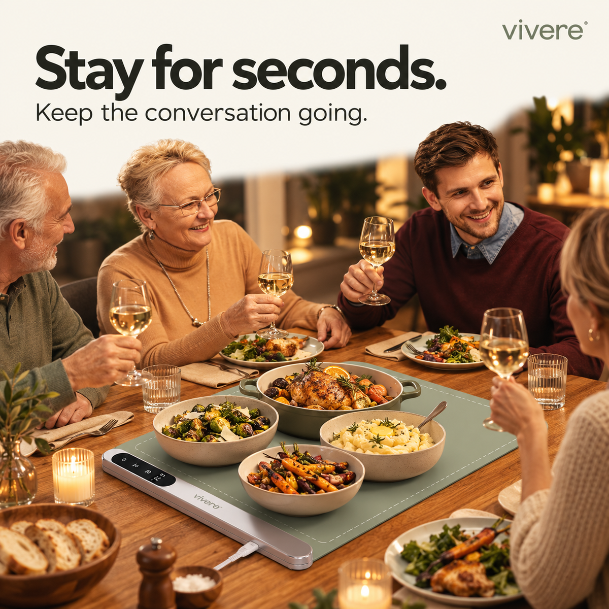 Family dinner with Vivere food warming mat