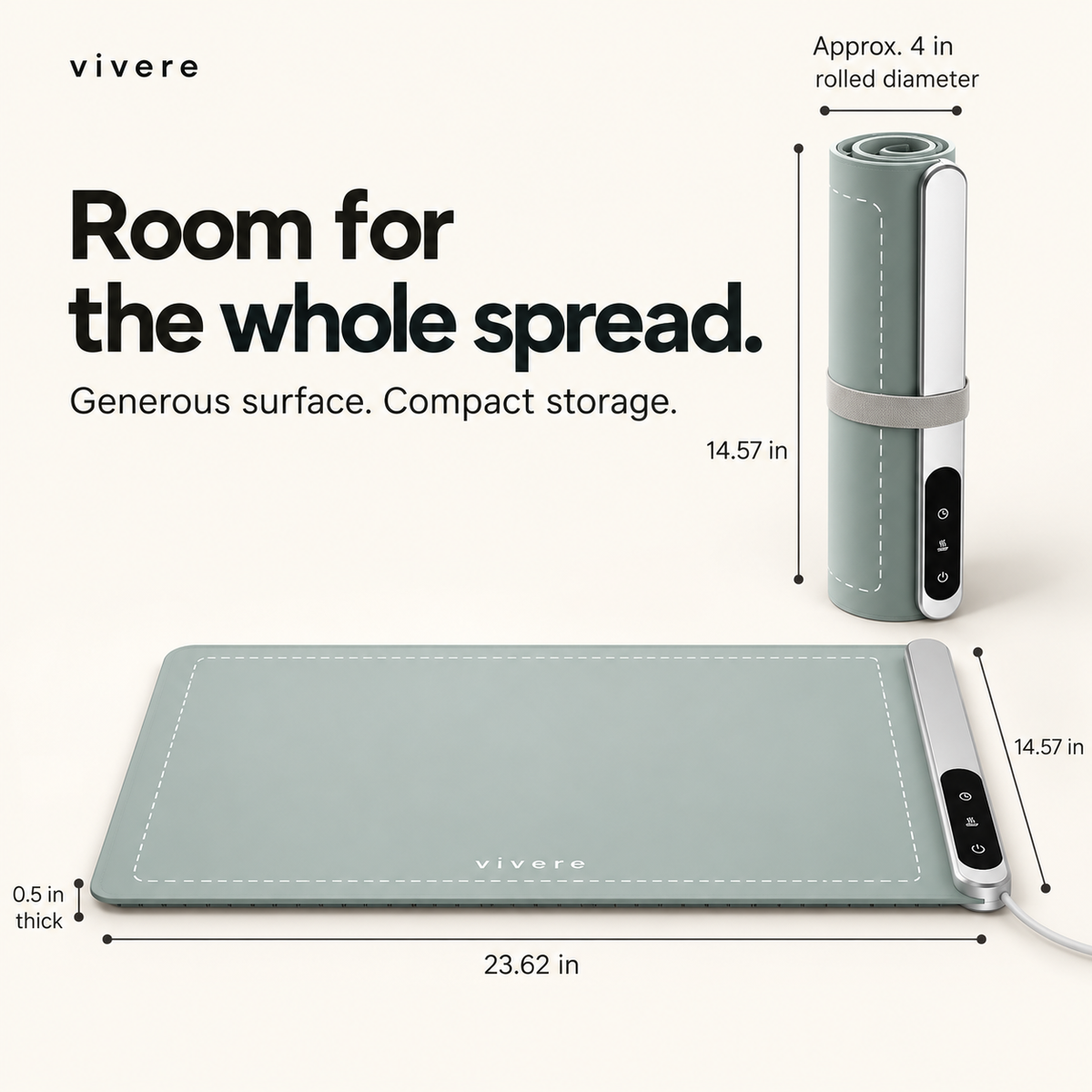 Vivere warming mat flat and rolled dimensions